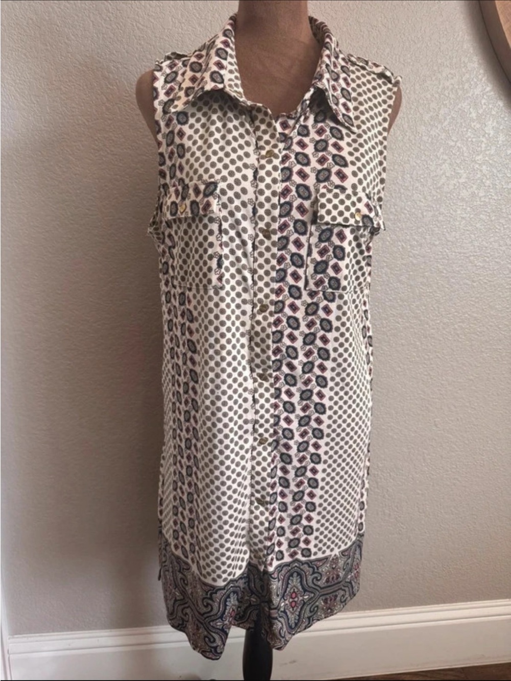 BCBGMAXAZRIA Vintage Y2K Geometric Paisley Sleeveless Tunic Blouse L